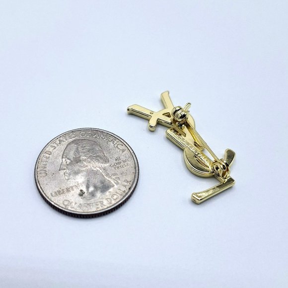 Vintage Gold Yves Saint Laurent YSL Brooch Employee Appreciation Lapel Pin Small - Picture 7 of 11